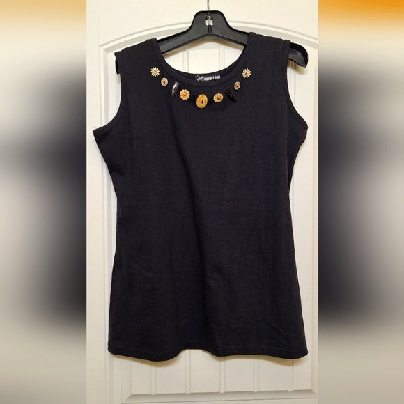 Leopards & Roses Sleeveless black cotton top t-shirt tunic XL - Picture 3 of 12